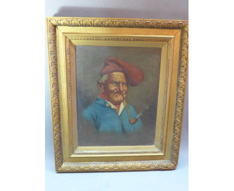 A late 19th / early 20th Century Continental portrait of an elderly gentleman smoking pipe, oil on canvas, 27cm x 20cm