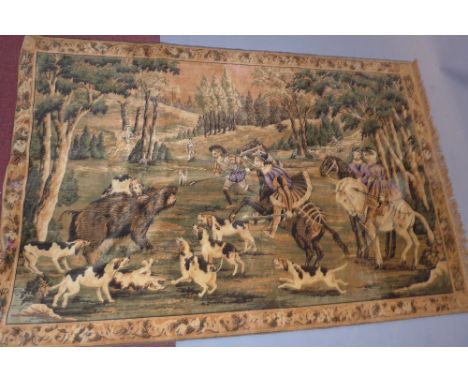 A velveteen rug featuring a Continental Boar Hunting scene 