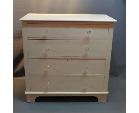 An early 20th Century white painted chest of two short over three long drawers, raised on bracket feet. H-105cm, W-105cm, D-4