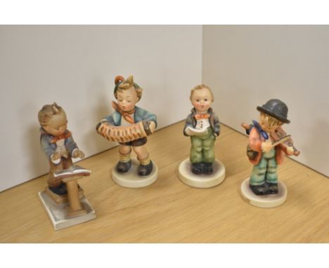 A group of four Goebel porcelain 'Hummel' figures and figurines, comprising 'Little Fiddler', 'Conductor' (small base chip) '