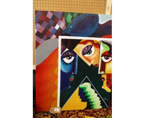 HASSAN CHERGUI 21stC oil on canvas abstract portrait, signed and dated 2000 to lower right, unframed