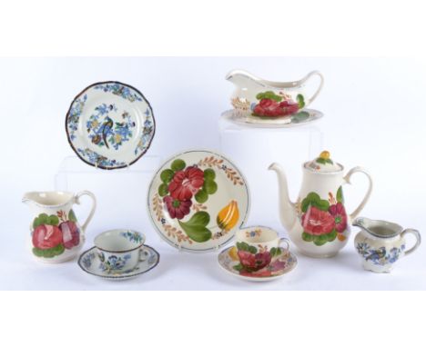 A Simpsons Chanticleer Ware tea service in the 'Belle Fiore' pattern, a teapots, three bowls (assorted sizes), a gravy boat a