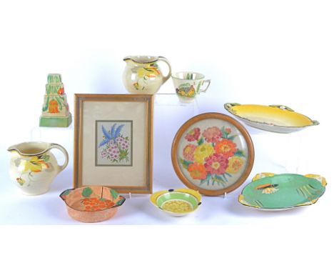 A group of various oval pottery dishes dating to the 1930's and later with bright bold colouring, to include examples by Carl