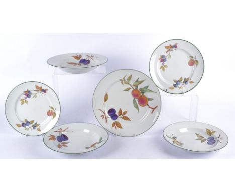 Royal Worcester plates and dishes, in the 1986 'Evesham Vale' pattern, some colours faded, comprising 12 dishes, 9 small plat