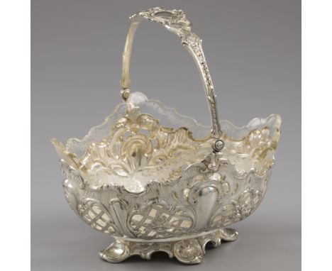 Handle basket silver. Very fine Rococo model with various decorations including flower arrangements and rocaille edges. Equip