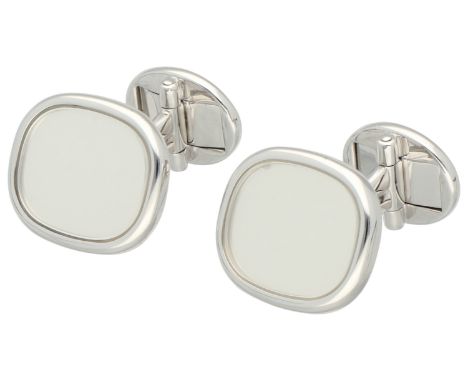 Patek Philippe 18K white gold cufflinks.  In good condition. With matted details. Includes Patek Philippe box ( inside in poo