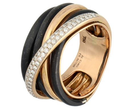 Al Coro 18K Rose gold/iron crossover ring set with approx. 0.57 ct. diamond. Set with 57 brijant cut diamonds totalling about