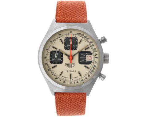 No Reserve - HEUER Chronograph 1611 - Men's watch - approx. 1970. Case: steel - strap: leather - manual - condition: good, mo