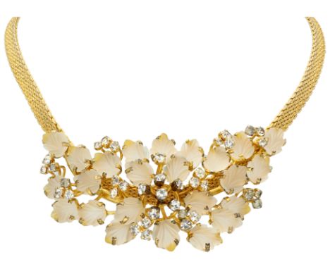 Bijoux Dior necklace with pressed glass Bijou composition of leaves of pressed glass and zirconias. With cardboard box by Bij
