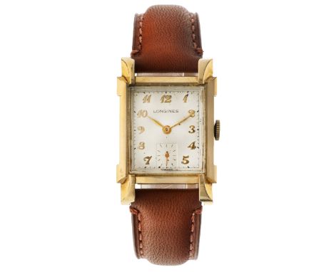 No Reserve - Longines Vintage "Tank" - Men's watch. Case: gold filled (BWG 10K.) - bracelet: leather - manual winding - condi