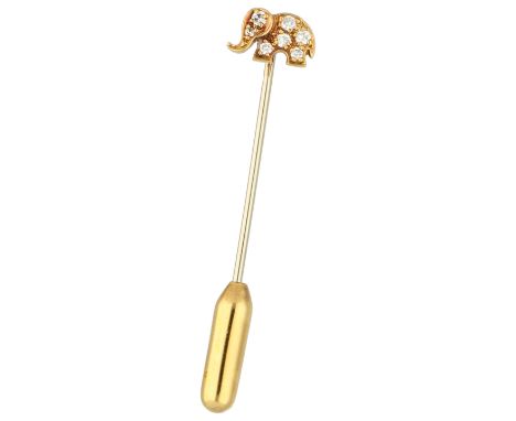 18K Bicolour gold 'C'est Laudier' tie pin with elephant and diamond Elephant set with seven brilliant-cut diamonds totalling 