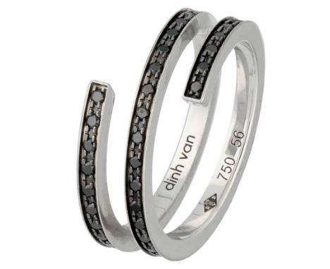 Dinh of 18K white gold ring 'Spirale' set with approx. 0.62 ct. black diamond. Set with 62 brilliant-cut black diamonds total