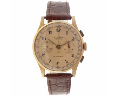 No Reserve - Titus Genève Chronograph 18K. 3910 - Heren horloge. Case: rose gold (18K.) - strap: leather - manual winding - c
