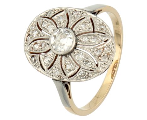 Gold/platinum Art Deco ring set with diamonds Set with an Old European cut diamond of approx. 0.19 ct. (3.88 x 3.78 x 1.78 mm
