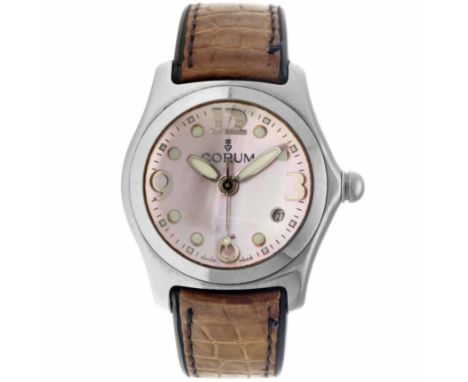 No Reserve - Corum Bubble 39.150.20 - Men's watch - 2001. Case: steel - strap: leather - quartz - Corum booklets, certificate