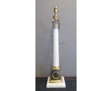 HECTOR FINCH TABLE LAMP, Corinthian column design, marble and brass mounted with shade, 68cm H. 