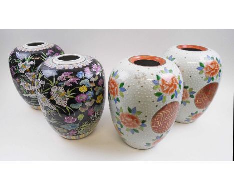 TWO PAIRS OF 'ORIENTAL' CERAMIC VASES/LAMP BASES, each 27cm H. (4)