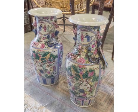CANTONESE STYLE VASES, a pair, famille rose ceramic, 62cm H. (2)