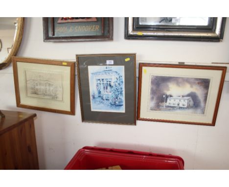 A pencil signed limited edition print "Hawkshead Shop" together with a framed watercolour study of the Butley Oyster signed G