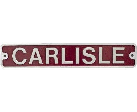 Nameplate CARLISLE cast aluminium, From Yorkshire Engine 2755 of 1959. 0-6-0 diesel electric locomotive. New to Port of Londo