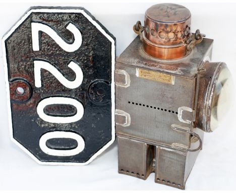 Great Eastern Railway signal lamp interior steel plated CAVENDISH together with a GER Bridge plate 2200 from the river bridge