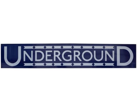 Underground enamel fascia sign UNDERGROUND in the classic Johnston font. Circa 1930's, in very good condition, measuring 65in