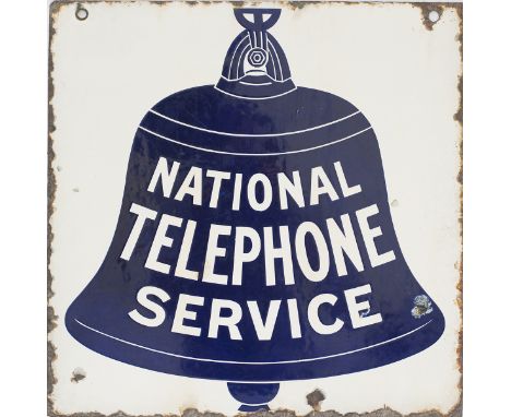Enamel sign NATIONAL TELEPHONE SERVICE, double sided measuring 19in x 19in. In good condition with minor edge chipping.