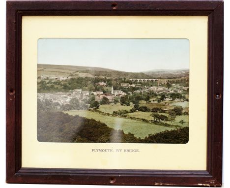 GWR Carriage Panel PLYMOUTH, IVYBRIDGE. Dating around 1895, A pre-war Photochrom colour-tinted panel, in titled mount and fra