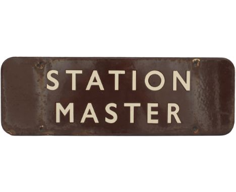 BR(W) FF enamel doorplate STATION MASTER measuring 18in x 6in. In good ex station condition.