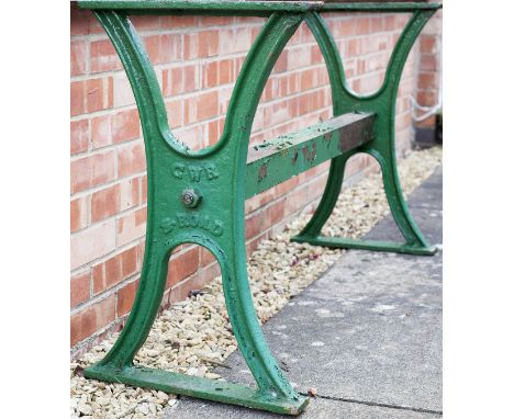 GWR cast iron work bench ends complete with original metal cross member. Both ends marked GWR S ROAD, which stands for Staffo