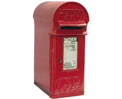 Post Office POST BOX, an original 1930's George V cast iron lamp box type complete with two enamel collection plates, mountin