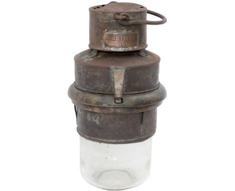 LNER carriage Pot lamp stamped LNE-C 124, copper plated SLEAFORD 14. In good condition but has no interior. 