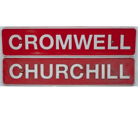 Diesel nameplates a Pair CROMWELL and CHURCHILL from  Ruston & Hornsby  0-6-0 DH built 1961 and numbered 423 / 8217 / 01585. 
