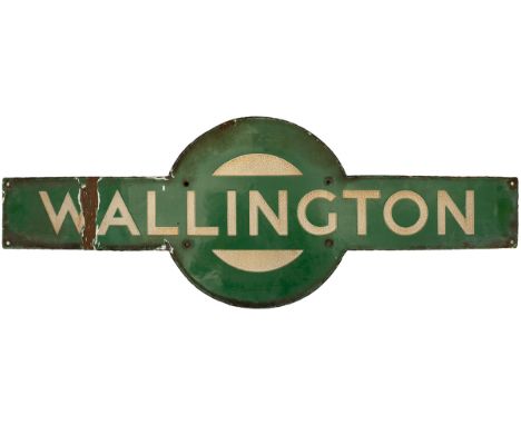 Southern railway enamel target sign WALLINGTON, in fair condition with some loss of enamel. A rare target from the former LBS