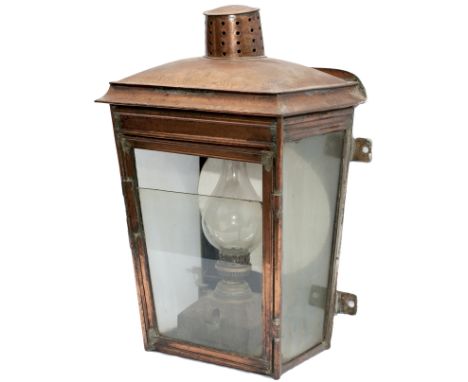 Midland Railway copper wall mounted station lamp, top of chimney stamped G3064 MR Co GAS. Stands 23in tall complete with refl