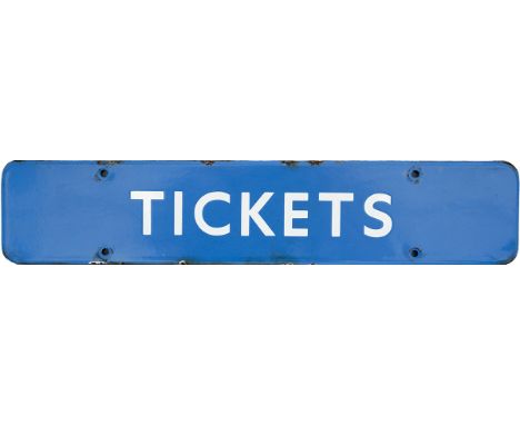 BR(SC) FF enamel doorplate TICKETS measuring 18in x 3.5in. In good ex station condition with some edge chipping.
