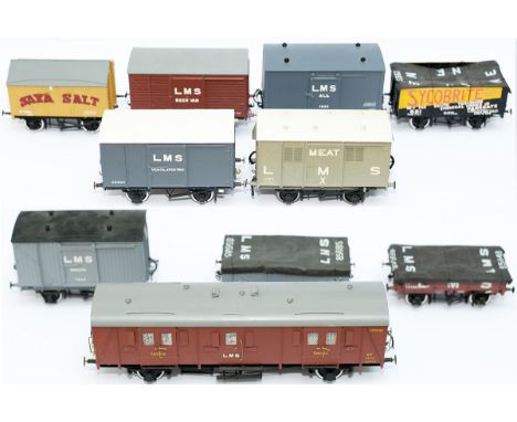 O gauge wagons x 10 consisting of LMS Beer Van by Parkside Dundas, Fitted freight van LMS Ale by Janick models, LMS covered w