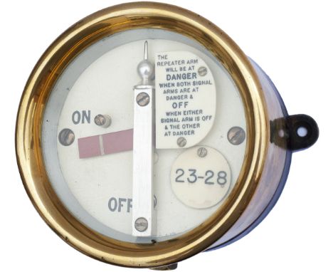 GER/GNR shelf mounted brass cased splitting signal repeater. Complete with it's ivorine number plate and original instruction