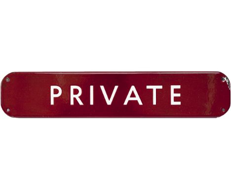BR(M) FF enamel doorplate PRIVATE measuring 18in x 3.5in. In very good condition with a small chip top right hand corner.