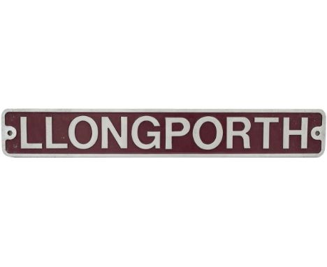 Nameplate LLONGPORTH cast aluminium, From Yorkshire Engine 2762 of 1959. 0-6-0 diesel electric locomotive. New to Port of Lon