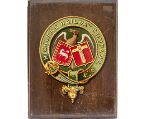Highland Railway Coat Of Arms nicely mounted on a hardwood display board, measures 17in x 13in , this pattern was used on coa