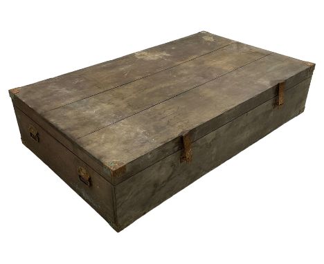 Large 19th century wooden touring trunk, wrought metal bound with carrying handles and locksDimensions: Height:&nbsp;36cm&nbs