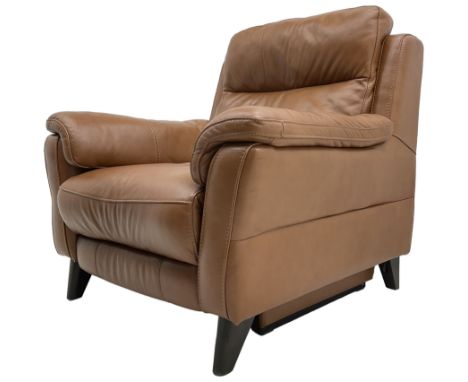 Electric reclining armchair, upholstered in cognac leatherDimensions: Height:&nbsp;97cm&nbsp; Length/Width:&nbsp;100cm&nbsp; 