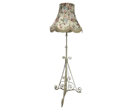 Cream painted wrought iron standard lamp with floral shadeDimensions: Height:&nbsp;165cm&nbsp;
