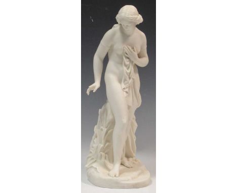 A Copeland Parian figure of Musidora by Thomas Theed, for the Ceramic and Crystal Palace Art Union, 1867, 44cm highDamage and