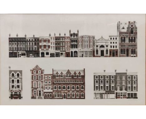 David Gentleman (British b. 1930)building elevations along Endell Street including the Cross Keys Pub, Covent Garden, Londonn