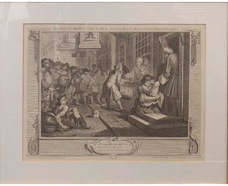 A collection of 18 pictures to include a print after Hogarth, five photographic prints after Wheatly, a coloured print of the