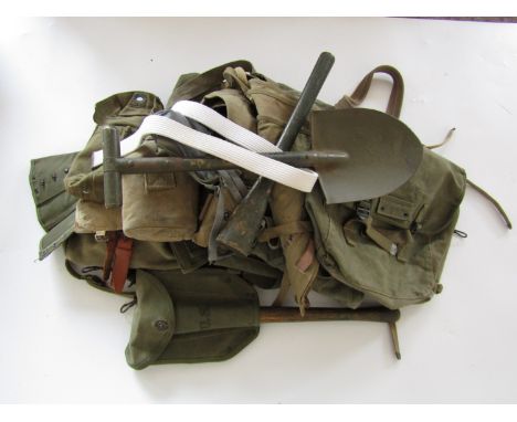 A quantity of US Army webbing kit, including entrenching tools