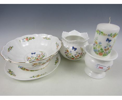 Four large pieces of Aynsley porcelain in the Cottage Garden pattern including a bowl, plate planter and candle
