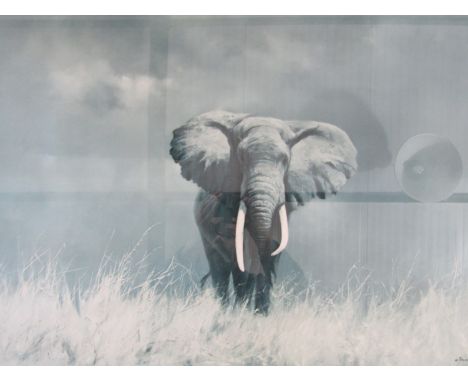 After David Shepherd (1931 - ) CBE Wise Old Elephant, offset lithograph, framed and mounted under glass, 50 x 76 cm